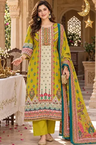 women ethnic motifs printed regular  cotton kurta with trousers & with dupatta