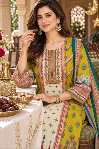 women ethnic motifs printed regular  cotton kurta with trousers & with dupatta