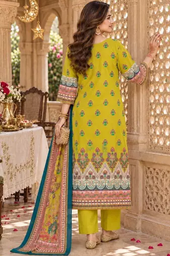 women ethnic motifs printed regular  cotton kurta with trousers & with dupatta