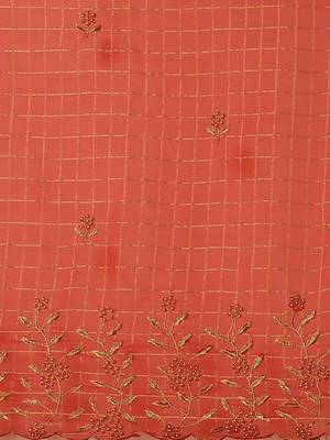 Orange orange & golden checked embroidered organza saree 3