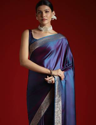 Blue ethnic woven design saree with matching blouse 1