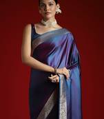 Blue ethnic woven design saree with matching blouse