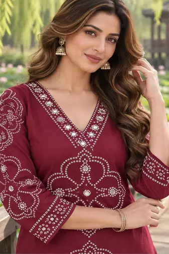 women ethnic motifs printed regular mirror work  cotton kurta with palazzos & with dupatta