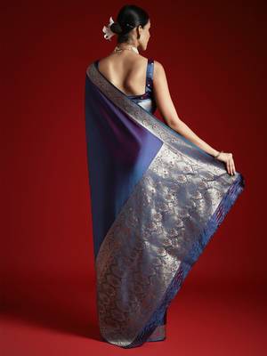 Blue ethnic woven design saree with matching blouse 2