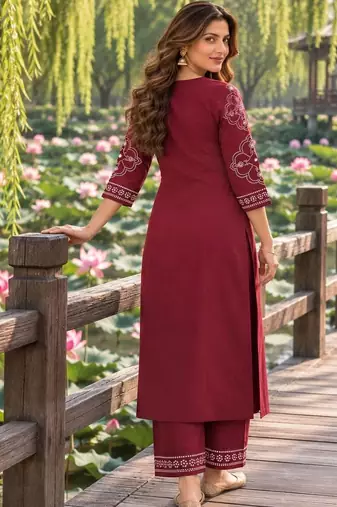 women ethnic motifs printed regular mirror work  cotton kurta with palazzos & with dupatta