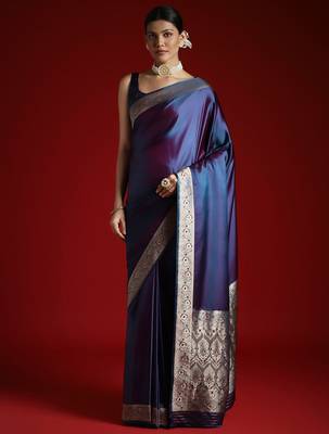 Blue ethnic woven design saree with matching blouse 3