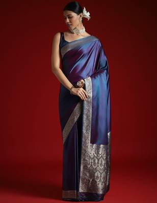Blue ethnic woven design saree with matching blouse 4