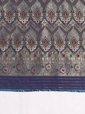 Blue ethnic woven design saree with matching blouse 5