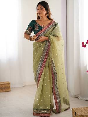 Green embellished sequinned saree 1