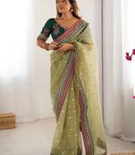 Green embellished sequinned saree