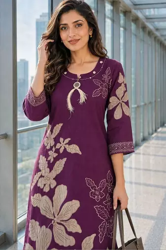 women floral printed regular thread work chanderi cotton kurta with palazzos