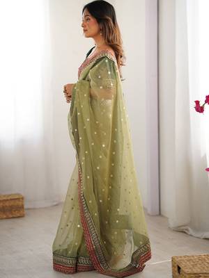 Green embellished sequinned saree 2