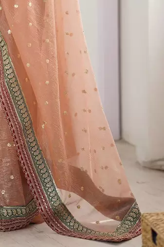 Peach women embellished sequinned organza saree