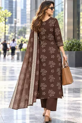 women ethnic motifs printed regular beads and stones  cotton kurta with trousers & with
