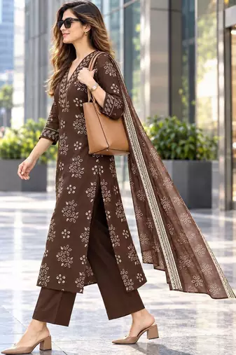 women ethnic motifs printed regular beads and stones  cotton kurta with trousers & with