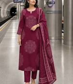 women ethnic motifs printed regular thread work  cotton kurta with trousers & with dupatta