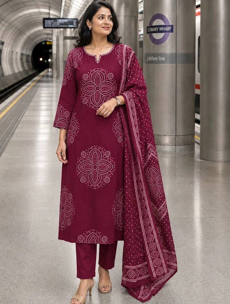 women ethnic motifs printed regular thread work  cotton kurta with trousers & with dupatta