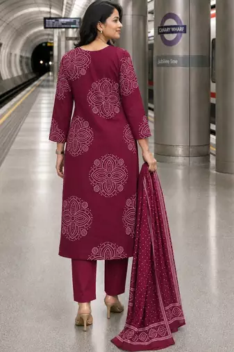 women ethnic motifs printed regular thread work  cotton kurta with trousers & with dupatta