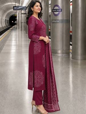 women ethnic motifs printed regular thread work  cotton kurta with trousers & with dupatta 4