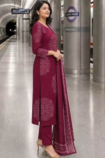 women ethnic motifs printed regular thread work  cotton kurta with trousers & with dupatta