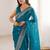 Teal ethnic motifs zari satin heavy work saree