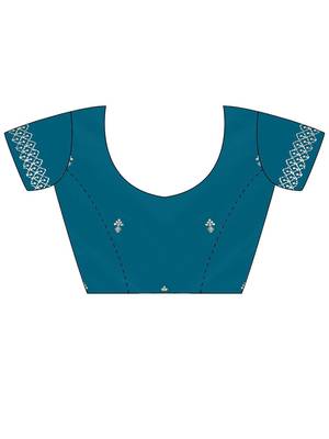 Teal ethnic motifs zari satin heavy work saree 4
