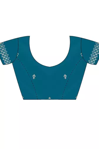 Teal ethnic motifs zari satin heavy work saree