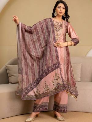 women ethnic motifs embroidered regular thread work kurta with palazzos & with dupatta 1