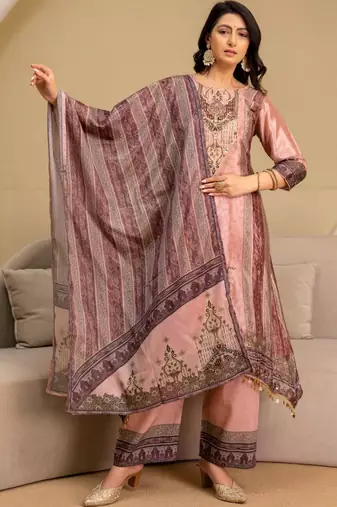 women ethnic motifs embroidered regular thread work kurta with palazzos & with dupatta