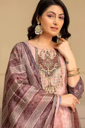 women ethnic motifs embroidered regular thread work kurta with palazzos & with dupatta