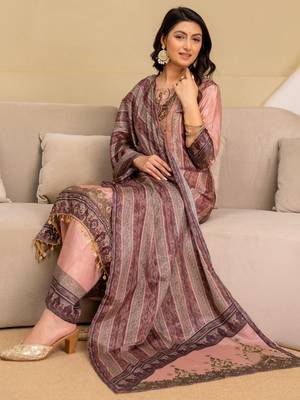 women ethnic motifs embroidered regular thread work kurta with palazzos & with dupatta 4