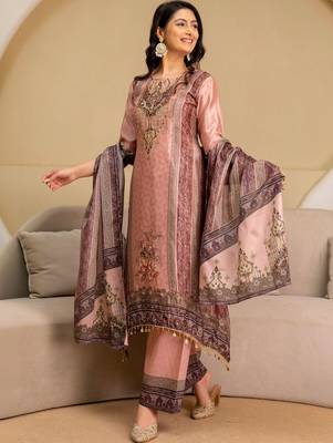 women ethnic motifs embroidered regular thread work kurta with palazzos & with dupatta 6