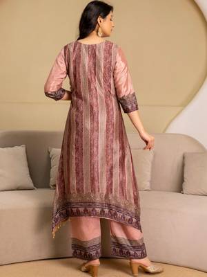 women ethnic motifs embroidered regular thread work kurta with palazzos & with dupatta 7