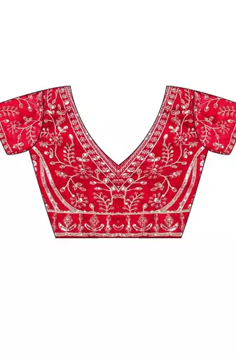 Red red embellished embroidered satin heavy work saree unstiched blouse