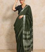 Olive striped  cotton handloom saree