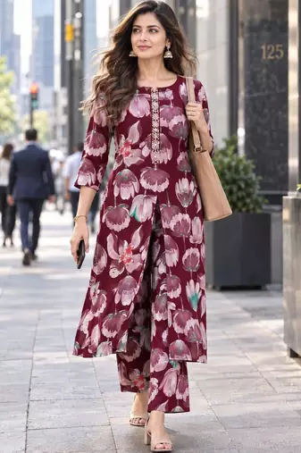 women floral printed regular beads and stones kurta with trousers