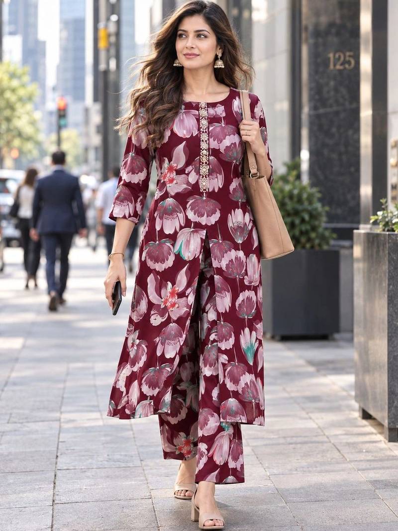 women floral printed regular beads and stones kurta with trousers