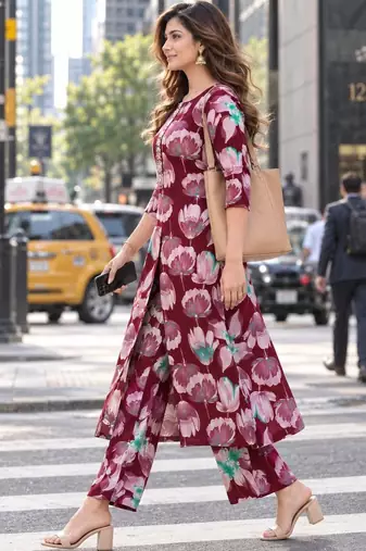 women floral printed regular beads and stones kurta with trousers