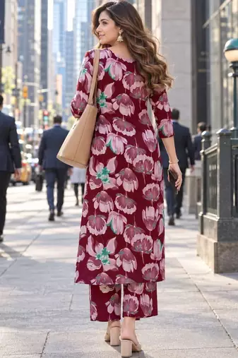 women floral printed regular beads and stones kurta with trousers