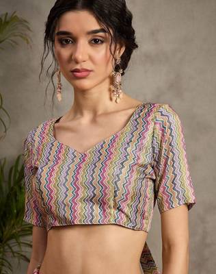 Cream striped satin tussar saree 5