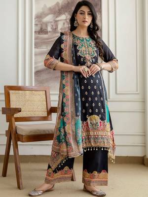 women ethnic motifs embroidered regular kurta with palazzos & with dupatta 1