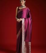 Magenta solid woven design saree with matching blouse