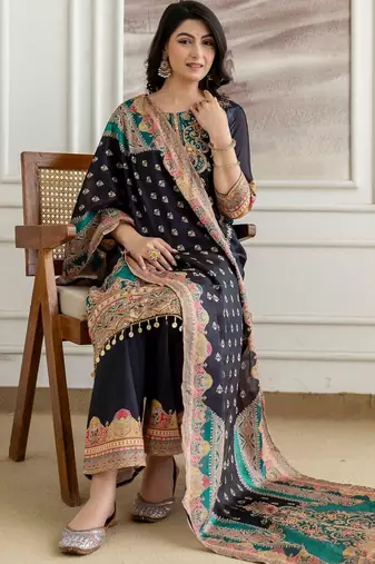 women ethnic motifs embroidered regular kurta with palazzos & with dupatta