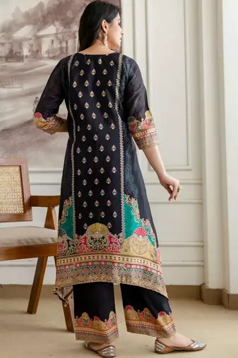 women ethnic motifs embroidered regular kurta with palazzos & with dupatta