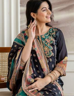 women ethnic motifs embroidered regular kurta with palazzos & with dupatta 7