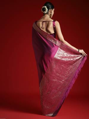 Magenta solid woven design saree with matching blouse 2