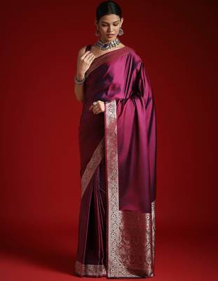 Magenta solid woven design saree with matching blouse 3
