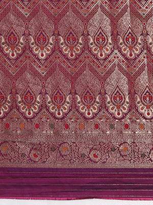 Magenta solid woven design saree with matching blouse 5