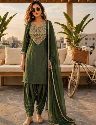 women ethnic motifs regular mirror work kurta with patiala & with dupatta 1