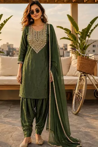 women ethnic motifs regular mirror work kurta with patiala & with dupatta